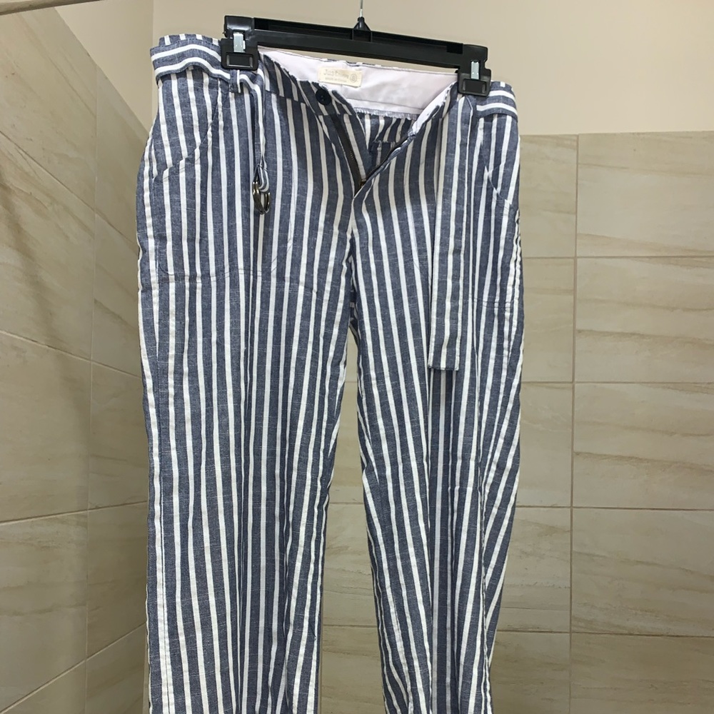 Blue and white striped pants petite